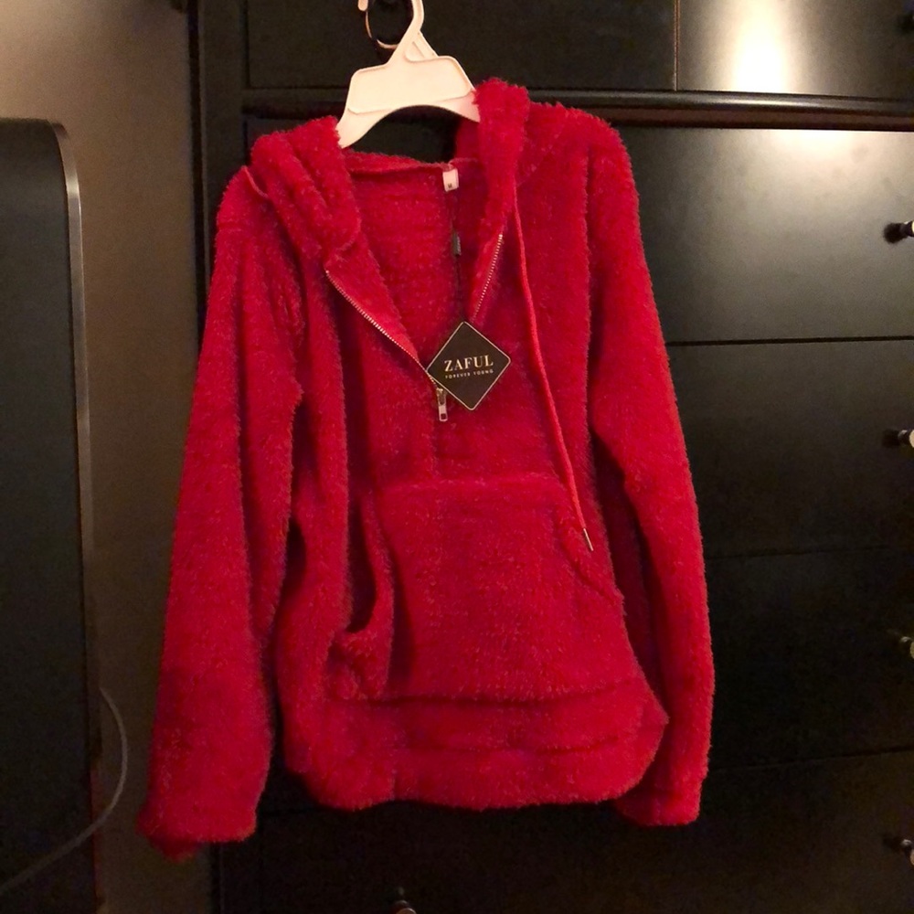 Hooded quarter zip Sherpa sweatshirt